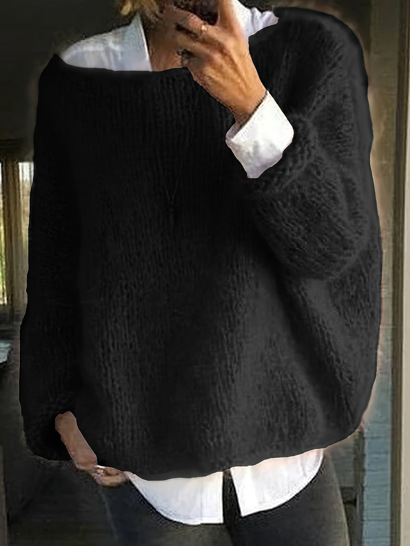 Solid Boat Neck Pullover Sweater, Casual Long Sleeve Loose Sweater, Women's Clothing