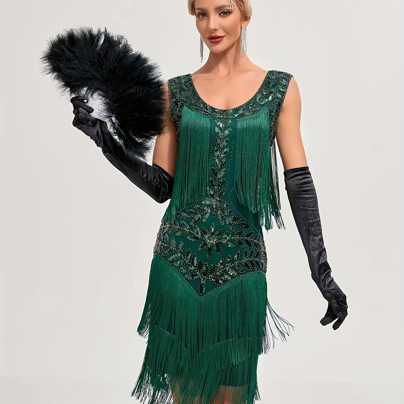 Sequin Fringe Decor Tank Dress, Vintage Sleeveless Flapper Tank Dress For Party & Banquet, Women's Clothing