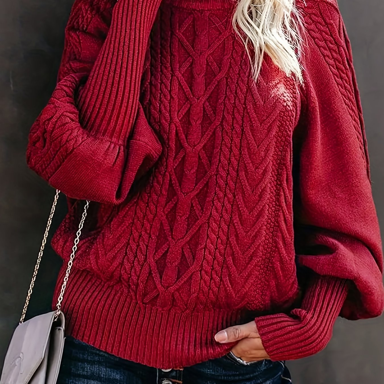 Cable Knit Turtle Neck Sweater, Casual Long Sleeve Sweater For Fall & Winter, Women's Clothing