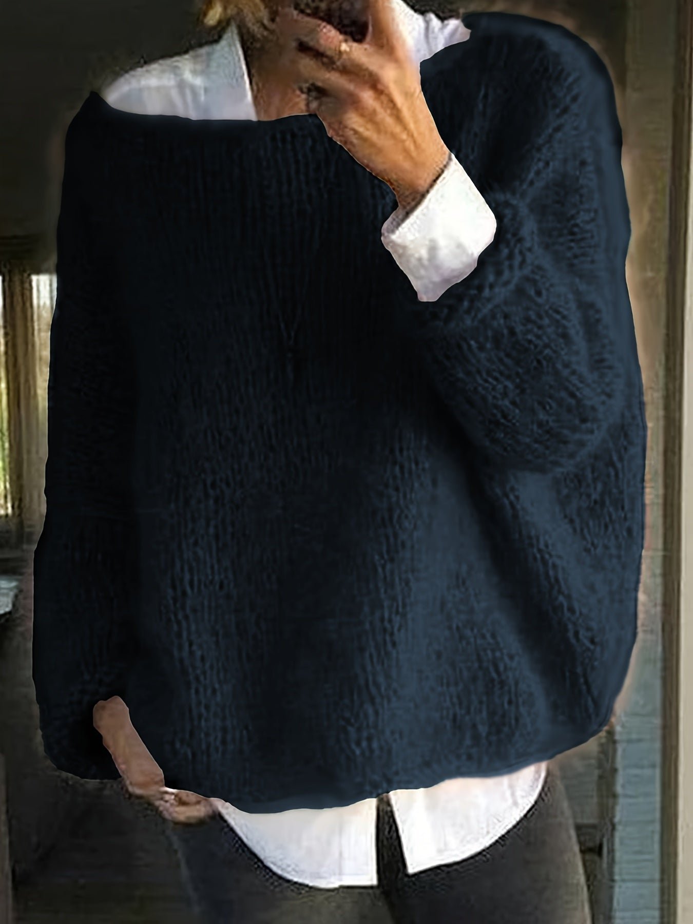 Solid Boat Neck Pullover Sweater, Casual Long Sleeve Loose Sweater, Women's Clothing