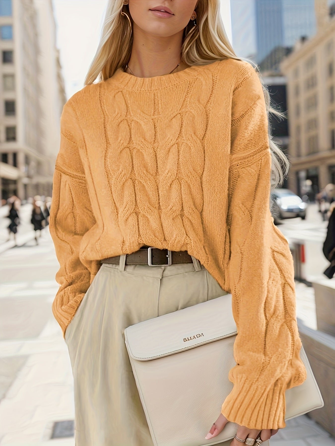 Textured Crew Neck Sweater, Versatile Long Sleeve Sweater For Fall & Winter, Women's Clothing