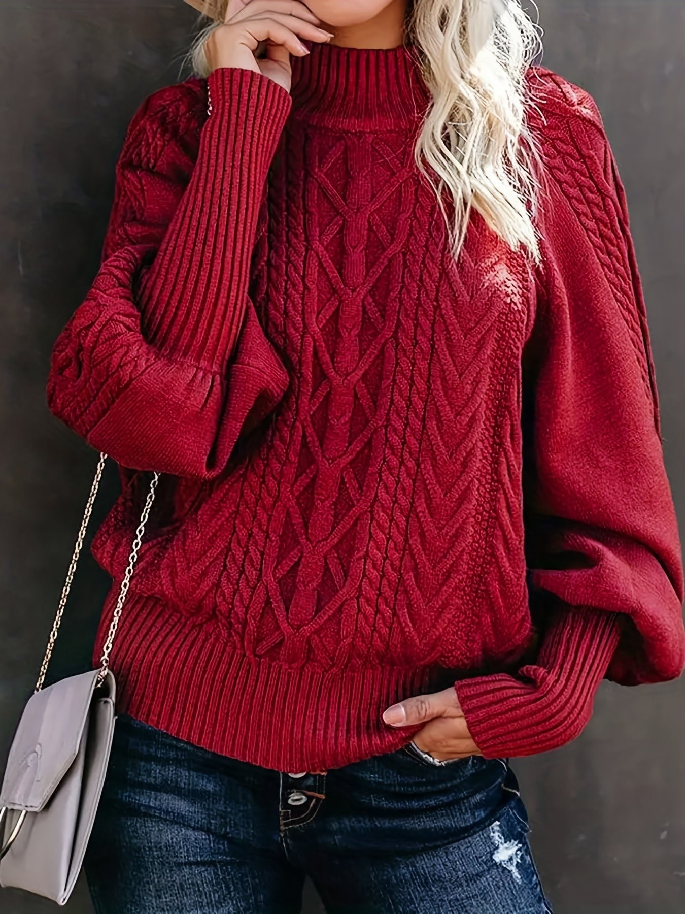 Cable Knit Turtle Neck Sweater, Casual Long Sleeve Sweater For Fall & Winter, Women's Clothing