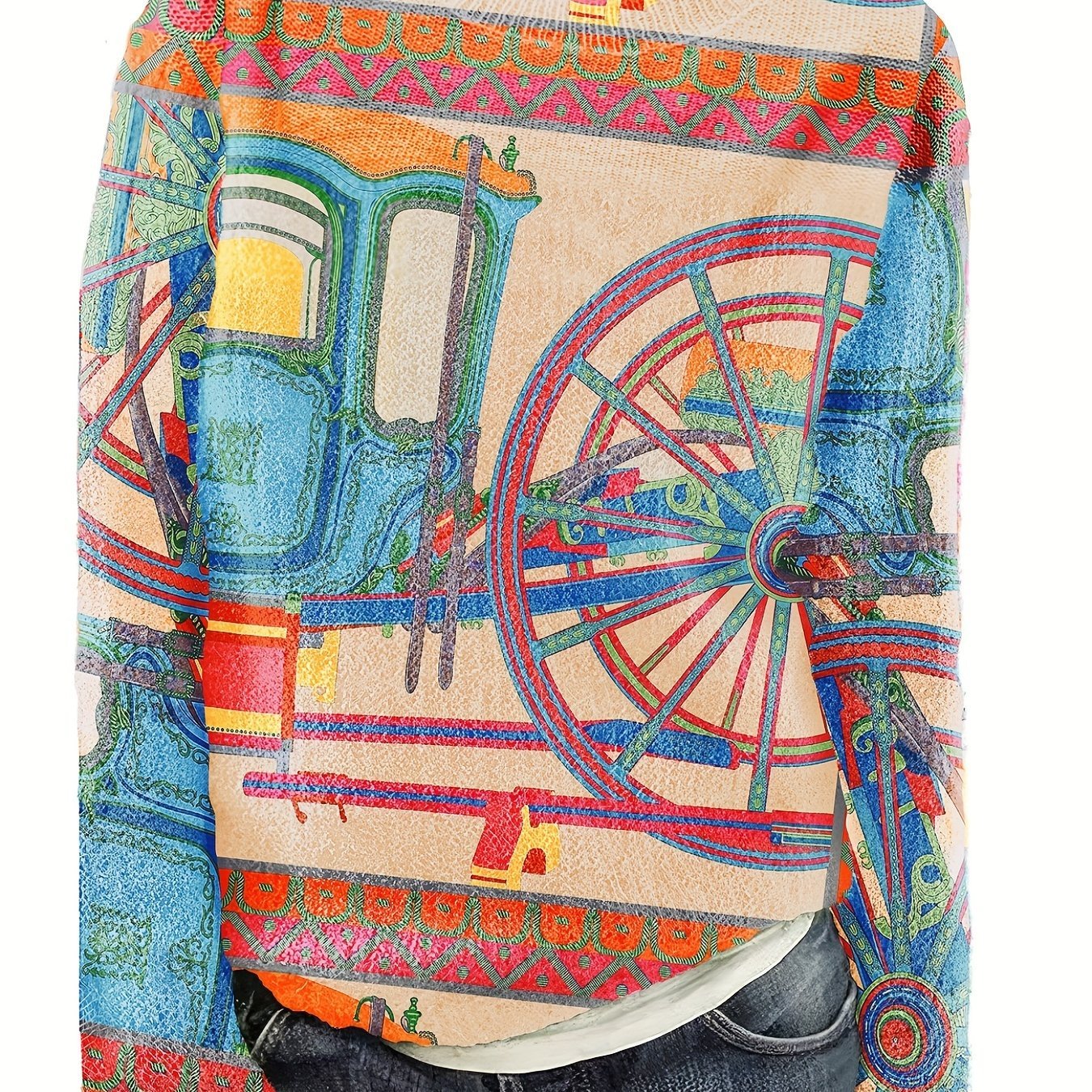 Cartoon Pattern Thin Pullover Sweater, Casual Crew Neck Long Sleeve Loose Sweater, Women's Clothing