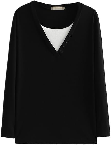 31nav_eMkIL._AC_SL1020 Autumn/Winter Women Fashion Plus Size Sweater Block Color O-Neck Button Knitwear Casual False Two Pieces Long Sleeve top