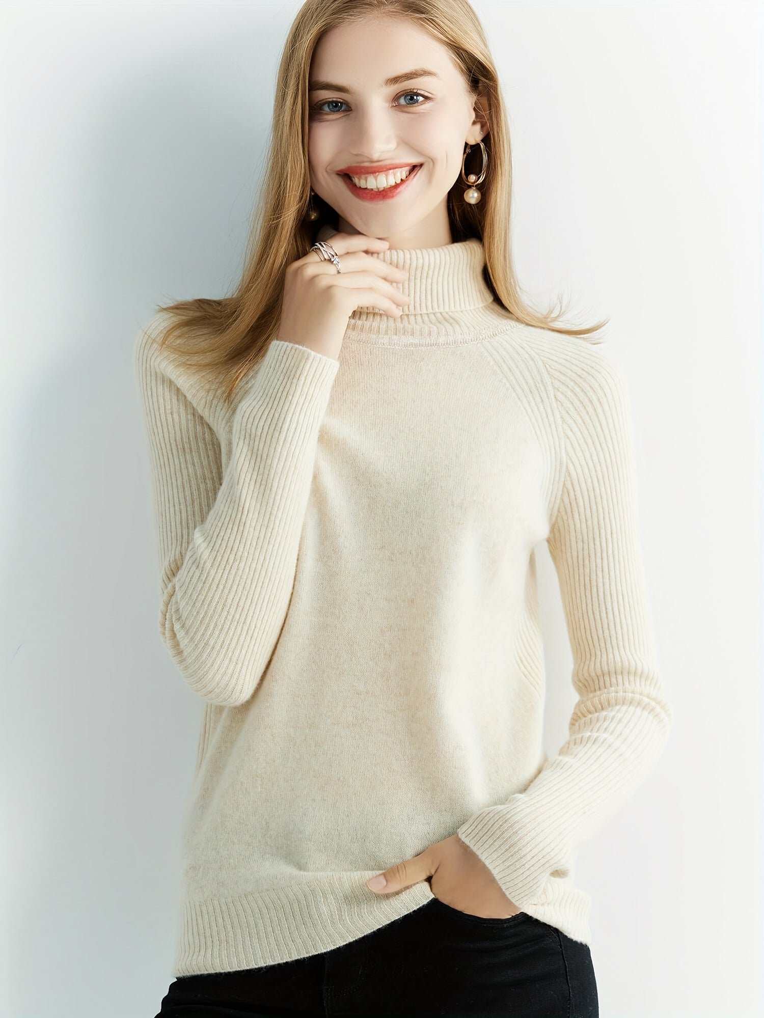 100% Merino Wool Sweater, Thermal Casual Long Sleeve Sweater For Winter & Fall, Women's Clothing