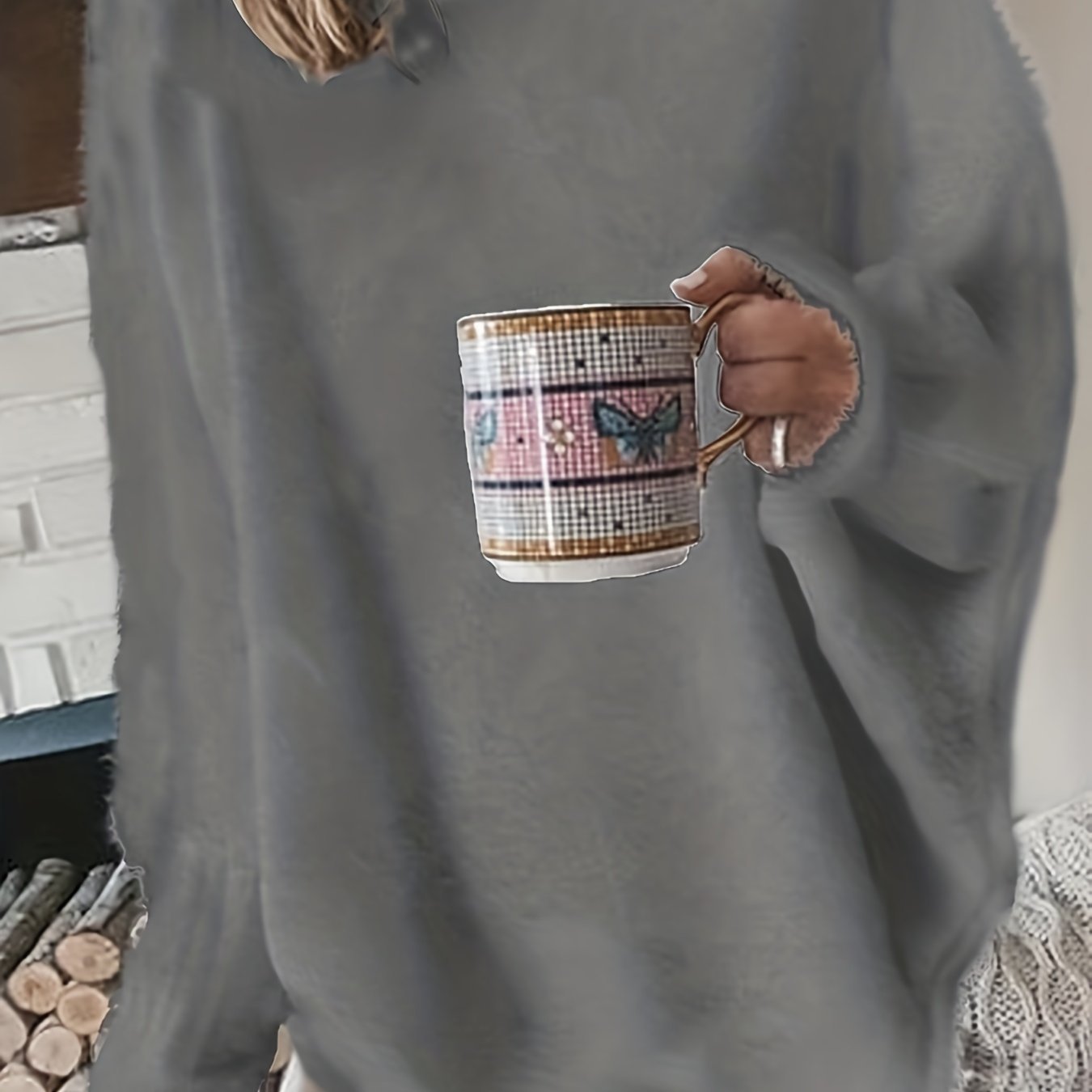 4de510312ad2923c55a9f93cb6319a0a-1 Plus Size Casual Sweater, Women's Plus Solid Fluffy Round Neck Long Sleeve Sweater