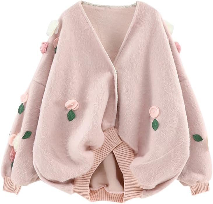 512WxTkZyYL._AC_SL1020 Women Autumn/Winter Vintage Romantic Korean Fashion Plush Pullovers Mori Girl Knitwears Elegant Aesthetic Sweater Thick