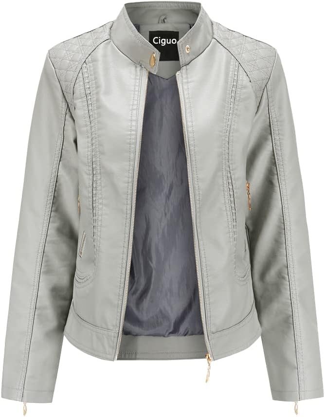 51XAMDSfscL._AC_SL1001 Women's Trendy Faux Leather Jacket Moto Short Jacket Fashion PU Jacket Coat