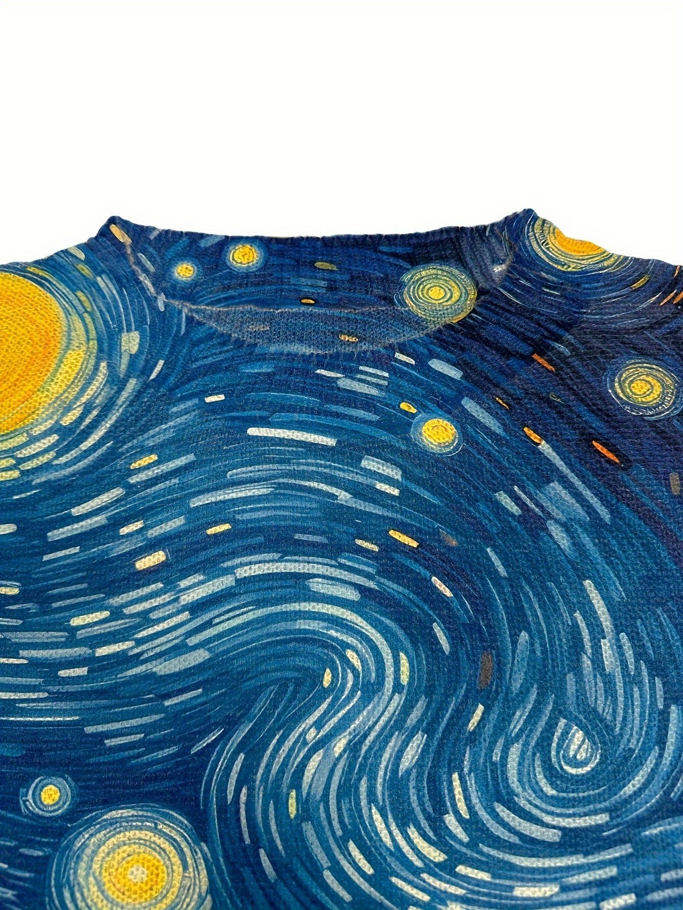 Star Moon Allover Print Knitted Pullover, Casual Long Sleeve Crew Neck Sweater, Women's Clothing