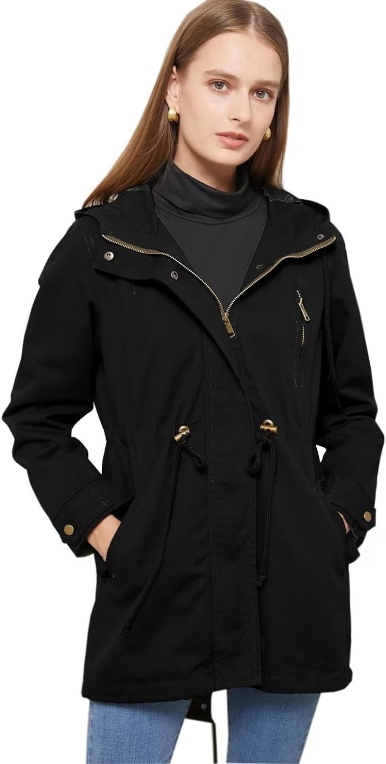 51pGTHDMCZL._AC_SL1500 Women's Ligtweight Jackets Anorak Utility Drawstring Waist Hoodie Zip Up Fall Casual Coat with Pockets