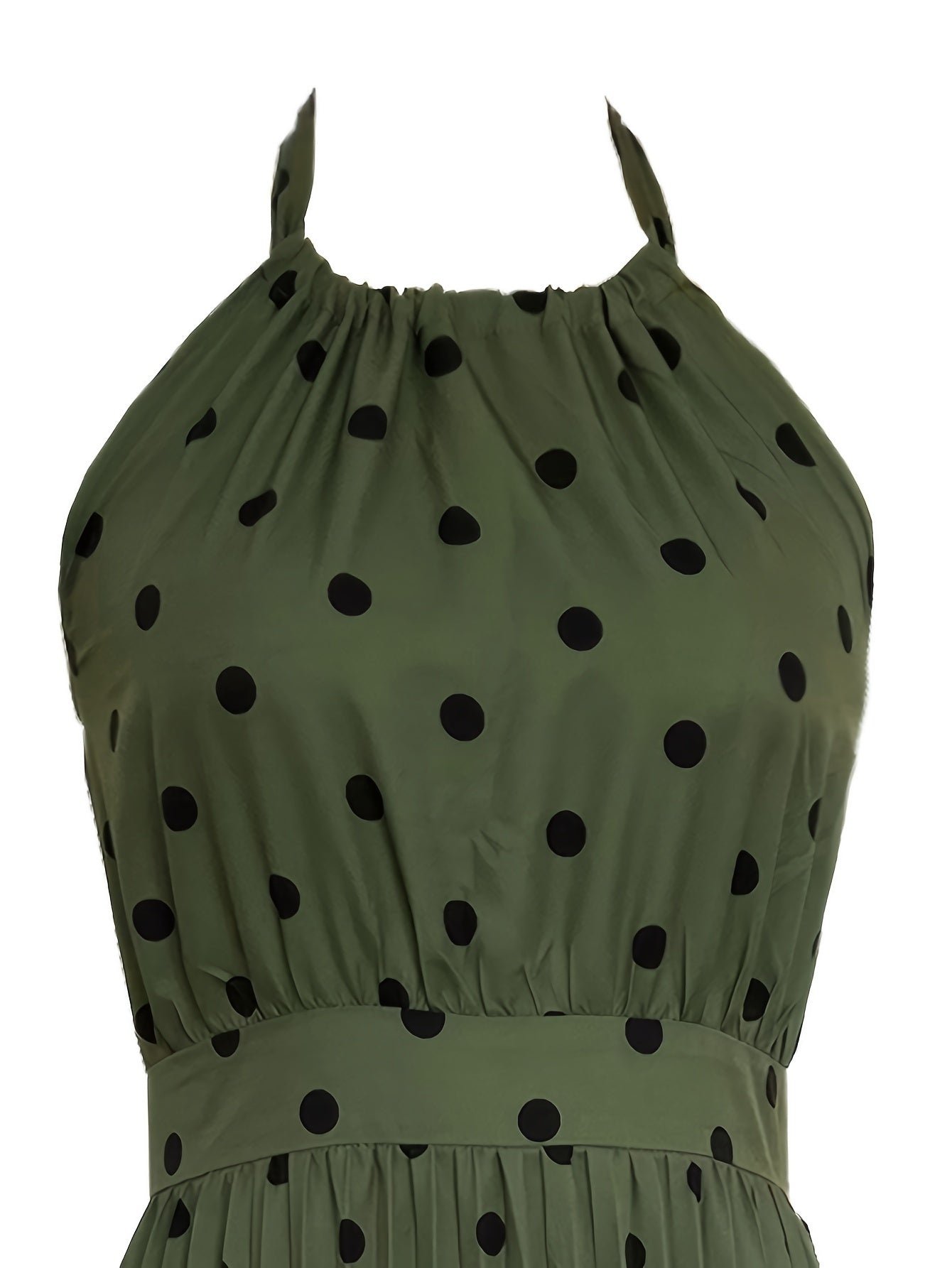 Polka Dot Print Halter Neck Dress, Vacation Style Sleeveless Pleated Maxi Dress For Spring & Summer, Women's Clothing