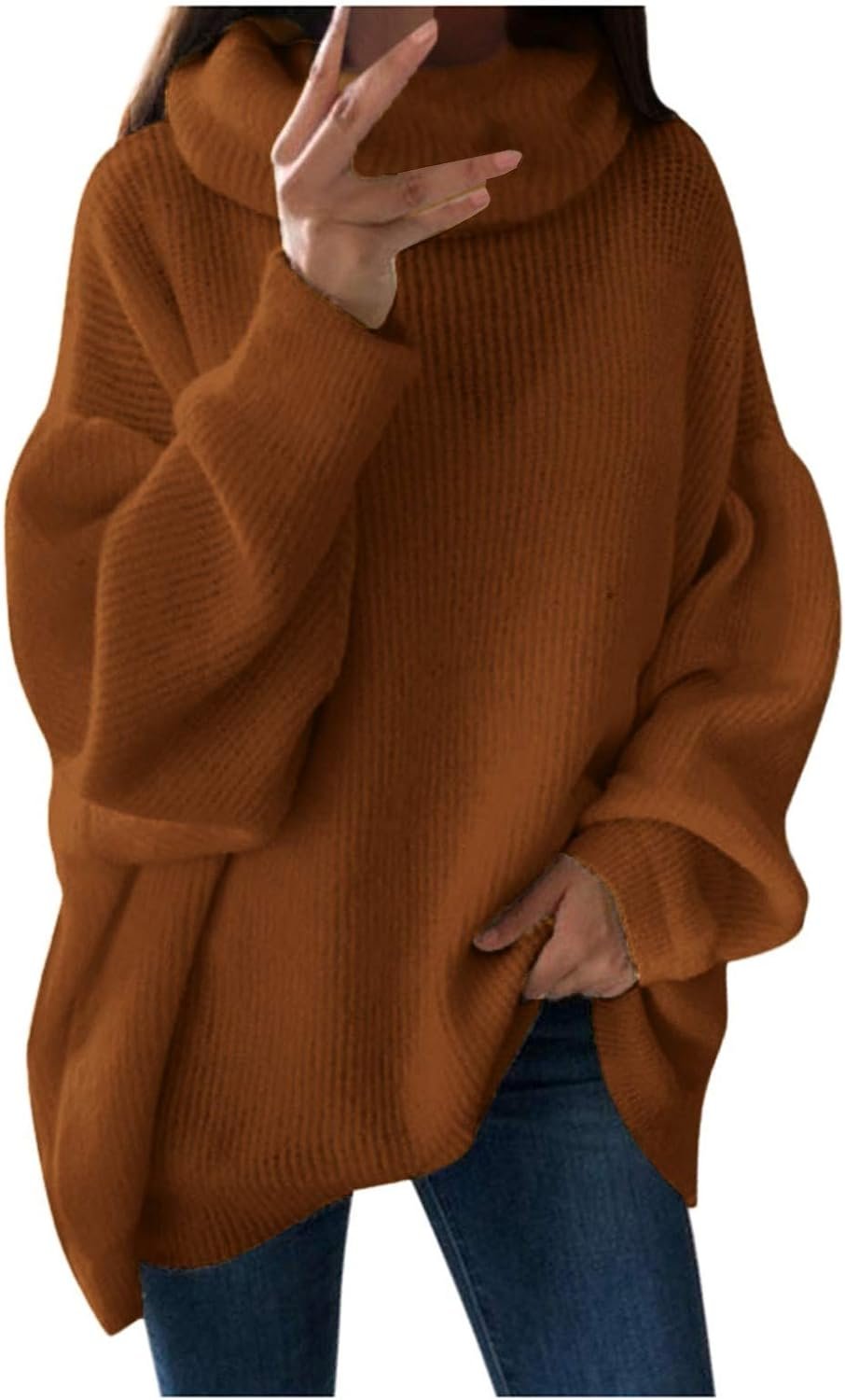 6104HjmYn_L._AC_SL1500 plus Size Fall Jackets for Women Women's Casual Solid Pocket Knitted O-Neck Shoulder Knitwear Sweater Fashion Top