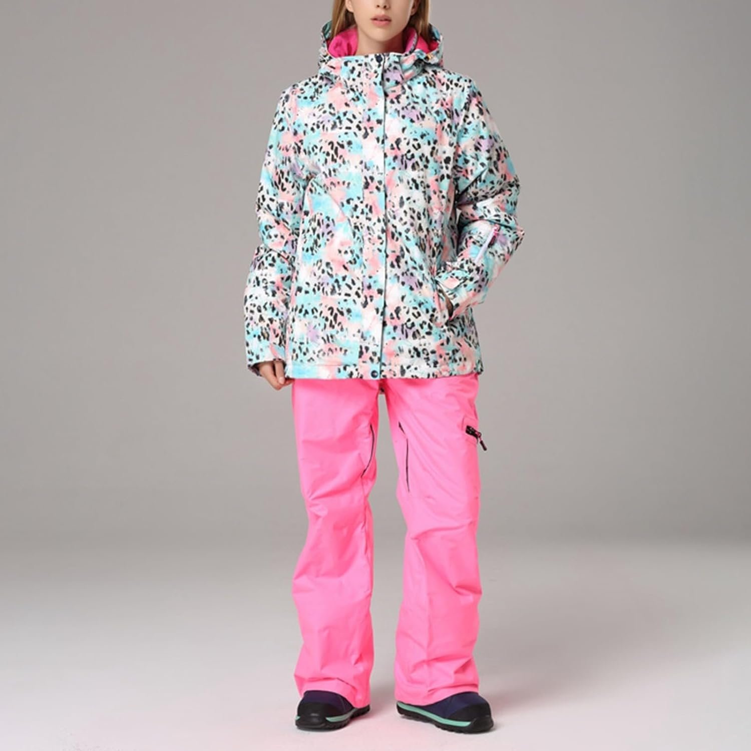 61A14JbQsPL._AC_SL1500 Women's Ski Suit Waterproof Women's Ski Wear Windproof Warm Adult Hardshell Climbing Wear Outdoor Ski Wear Suit