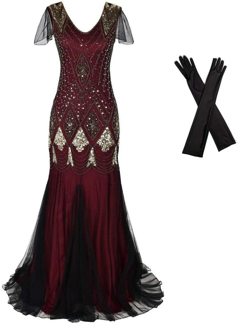 61AVDG4f1kL._AC_SL1100 Women Evening Dress 1920s Flapper Cocktail Mermaid Plus Size Formal Gown with Long Gloves