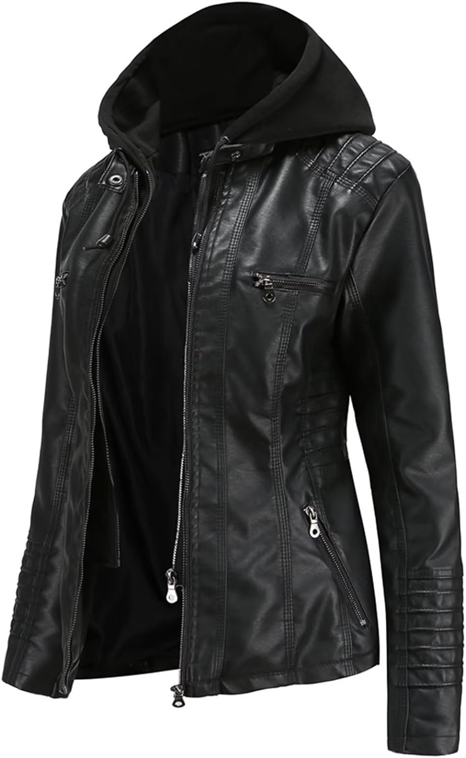 61RB0nXyh2L._AC_SL1500 Women's Trendy Faux Leather Jacket Moto Short Jacket Fashion PU Jacket Coat