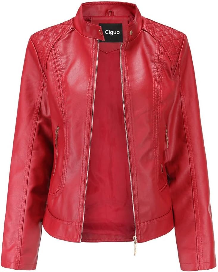 61Xolg4JLuL._AC_SL1001 Women's Trendy Faux Leather Jacket Moto Short Jacket Fashion PU Jacket Coat