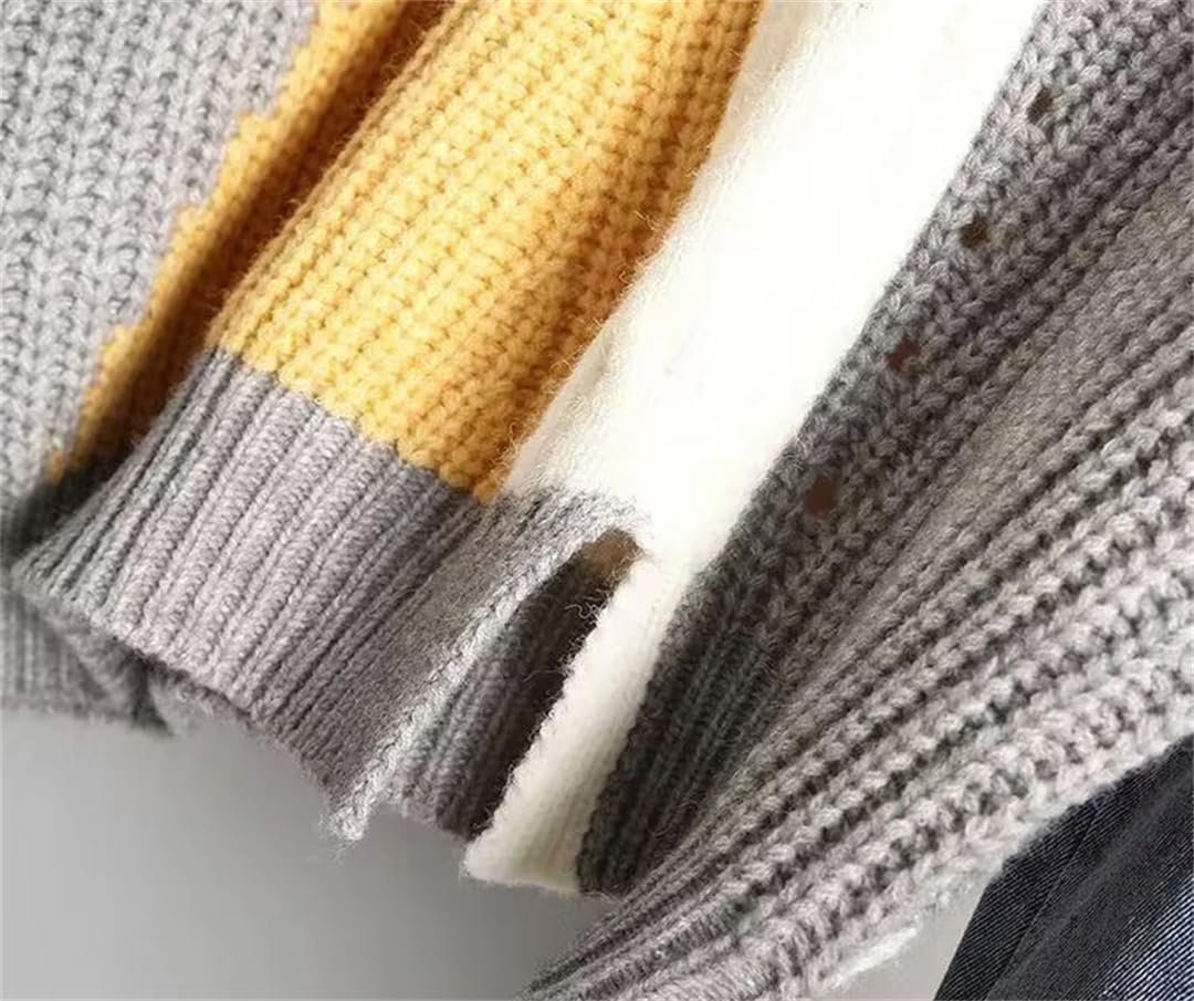 Fashion Women's Sweater Autumn Winter Contrast Denim Loose Fitting Pullover Street Fashion Casual O-Neck Knitwear Tops