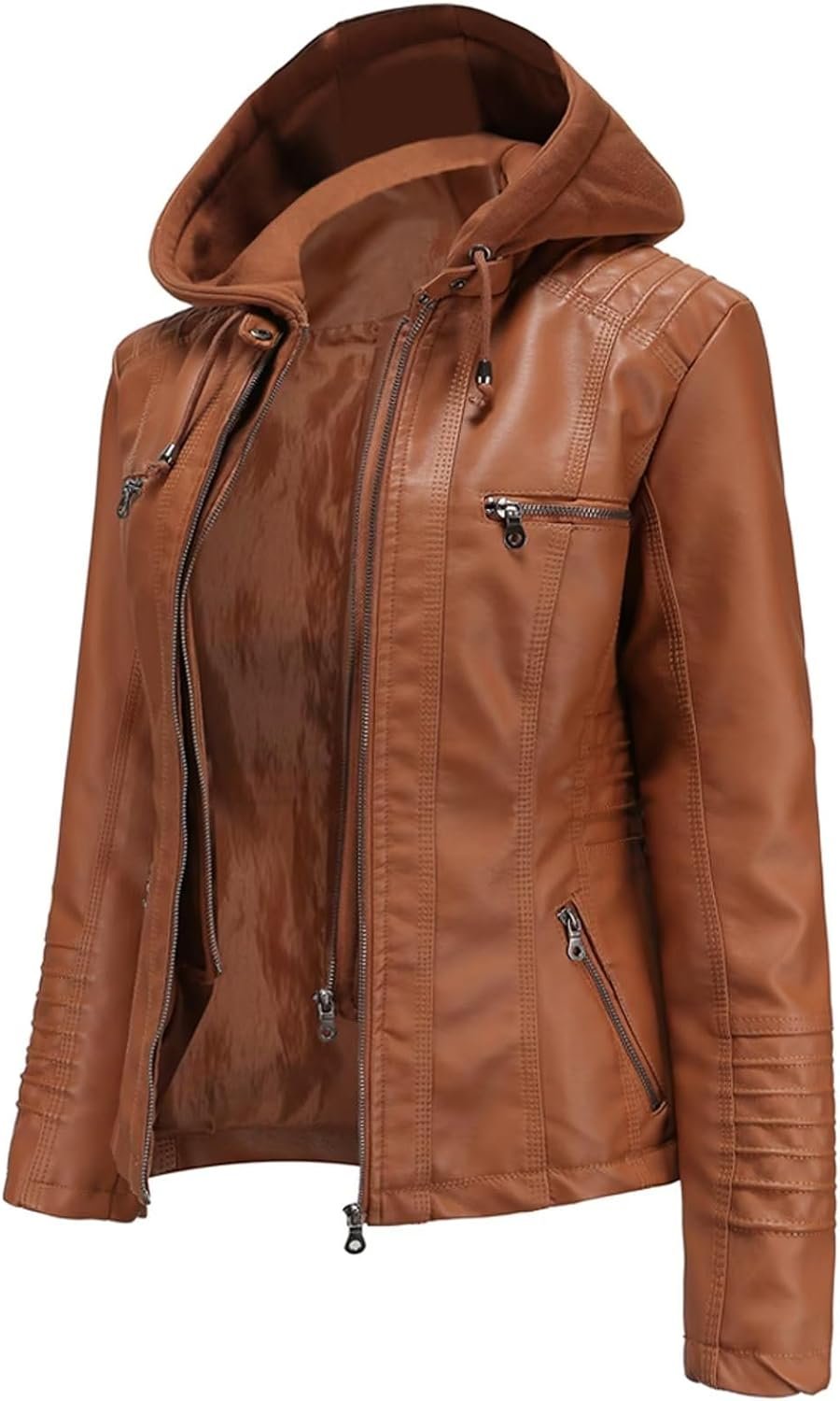 61fyWDq8WEL._AC_SL1500 Women's Trendy Faux Leather Jacket Moto Short Jacket Fashion PU Jacket Coat