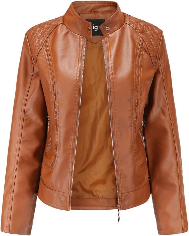61lDpsRGsGL._AC_SL1001 Women's Trendy Faux Leather Jacket Moto Short Jacket Fashion PU Jacket Coat