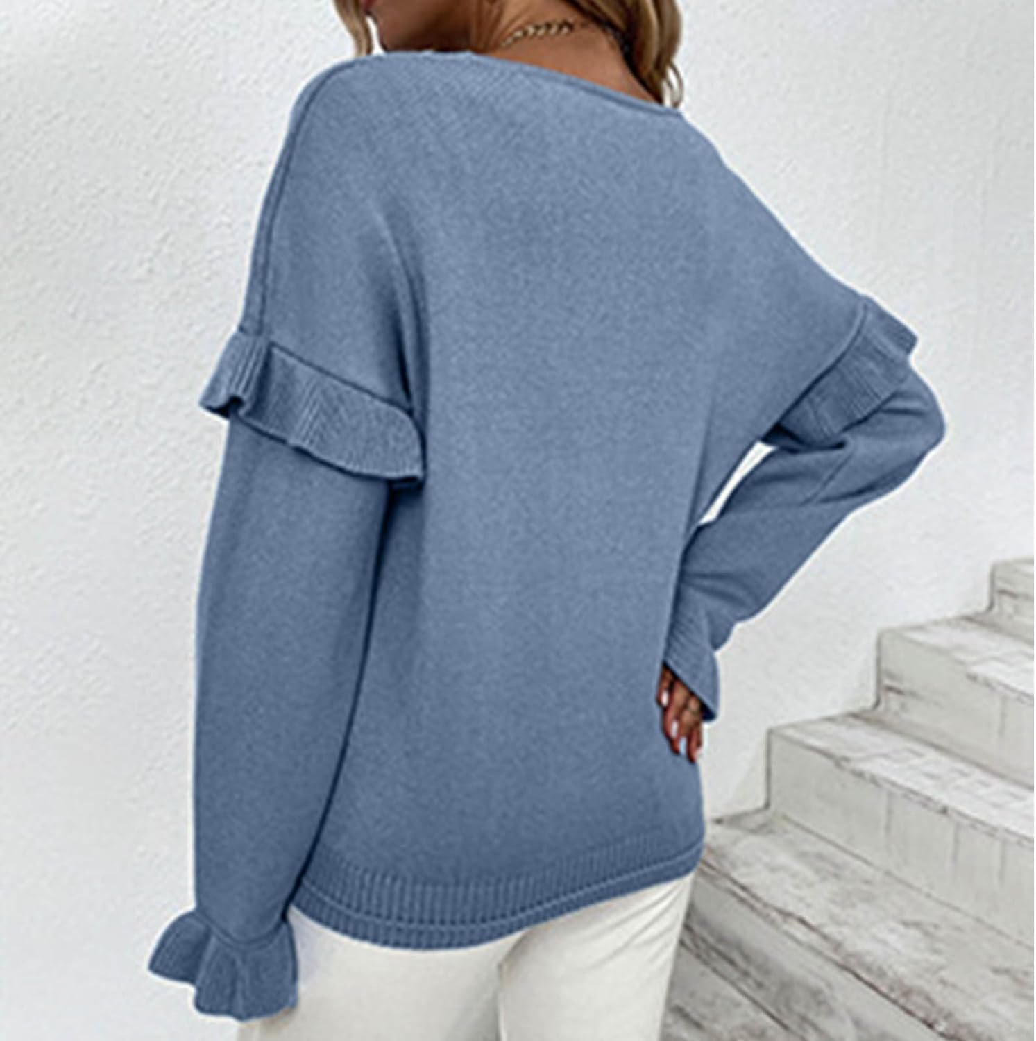 Dademeo Women Sweaters Fall Fashion Knit 2023 V Neck Long Sleeve Tops Casual Trendy Loose Knit Pullover Outwear Knitwear Tops