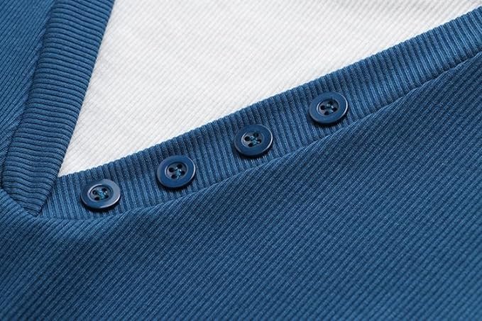 61piHVAX97L._AC_SX679 Autumn/Winter Women Fashion Plus Size Sweater Block Color O-Neck Button Knitwear Casual False Two Pieces Long Sleeve top