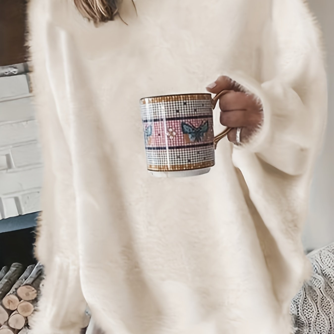 636e55f1d27798863d0351a5ccffffe5 Plus Size Casual Sweater, Women's Plus Solid Fluffy Round Neck Long Sleeve Sweater