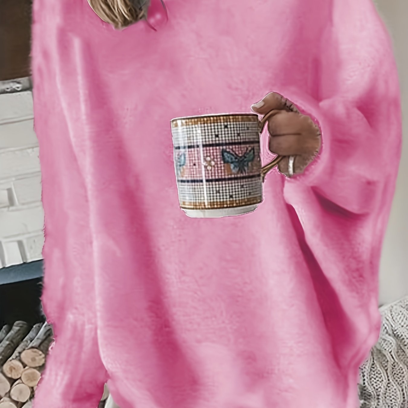 661334d6fedcb3bd97923ba28ec4ec56 Plus Size Casual Sweater, Women's Plus Solid Fluffy Round Neck Long Sleeve Sweater