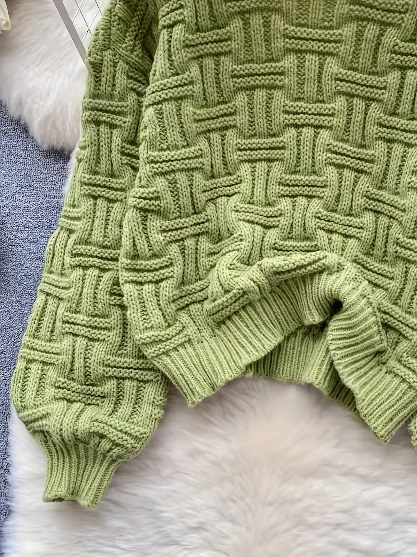 Solid Crew Neck Pullover Sweater, Casual Long Sleeve Loose Sweater For Fall & Winter, Women's Clothing