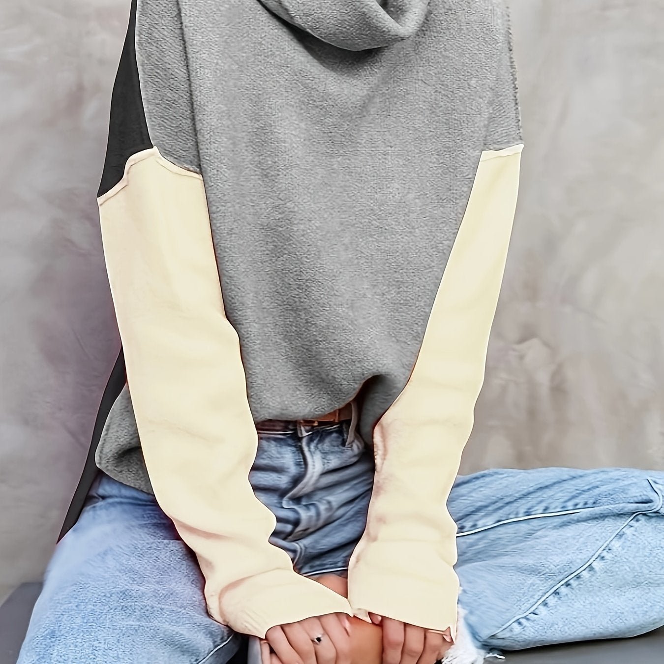 6ba41ba3c94c9adedc933ee846f2fec7 Color Block Turtle Neck Pullover Sweater, Casual Long Sleeve Split Side Sweater For Fall & Winter, Women's Clothing