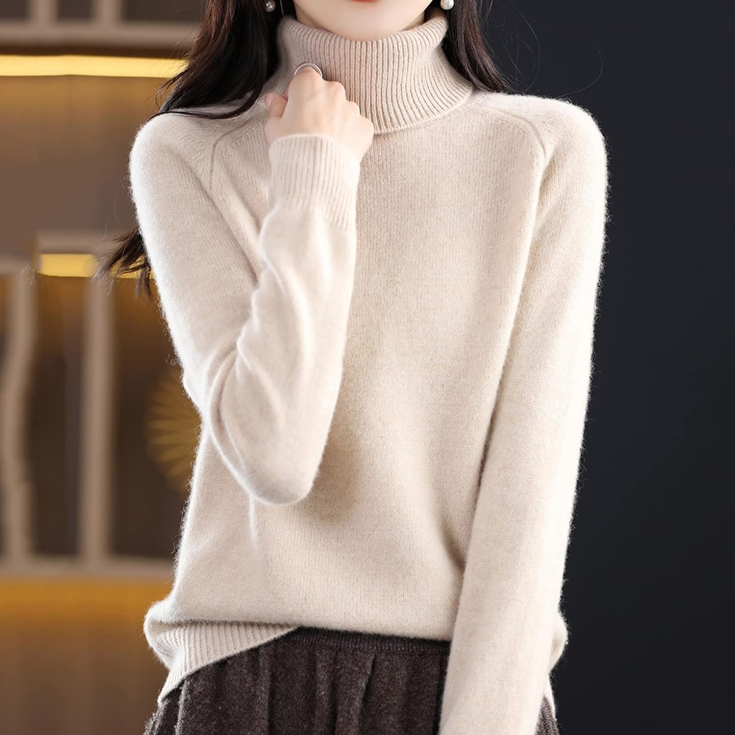 Womens Turtlenck Sweaters Solid Color Thermal Classic Knitwear for Women Fall Winter Leisure Undershirts Sweaters