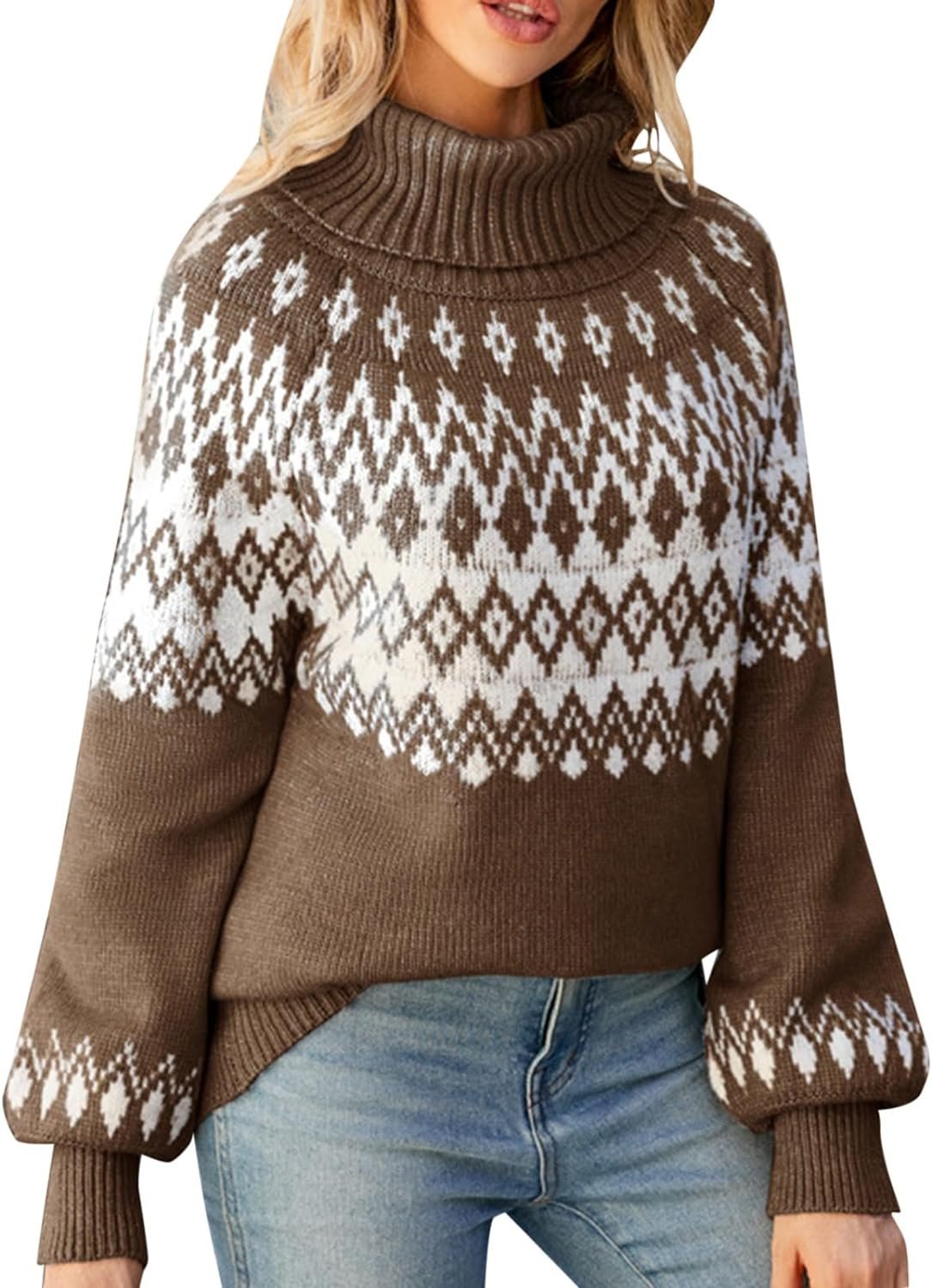 Turtleneck Batwing Sleeves Knitted Sweaters for Women Crochet Retro Baggy Soft Cozy Short Sweater