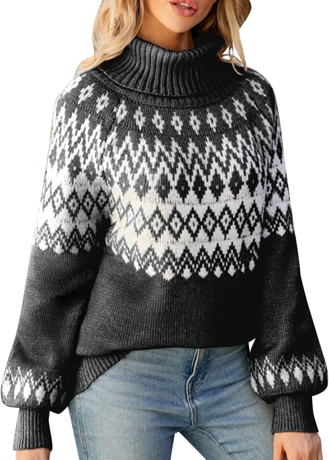 717j7yfxebL._AC_SL1500 Turtleneck Batwing Sleeves Knitted Sweaters for Women Crochet Retro Baggy Soft Cozy Short Sweater