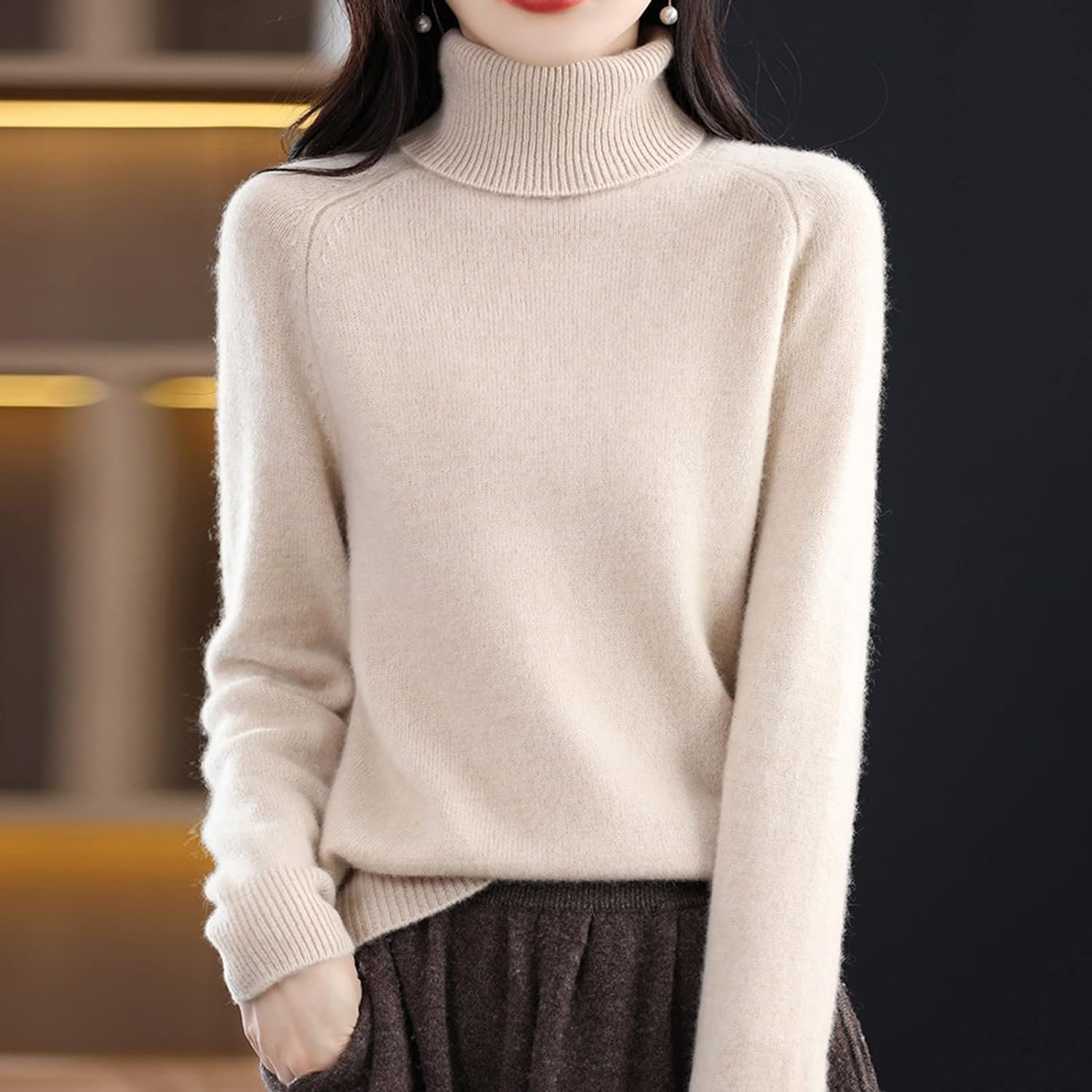 Womens Turtlenck Sweaters Solid Color Thermal Classic Knitwear for Women Fall Winter Leisure Undershirts Sweaters