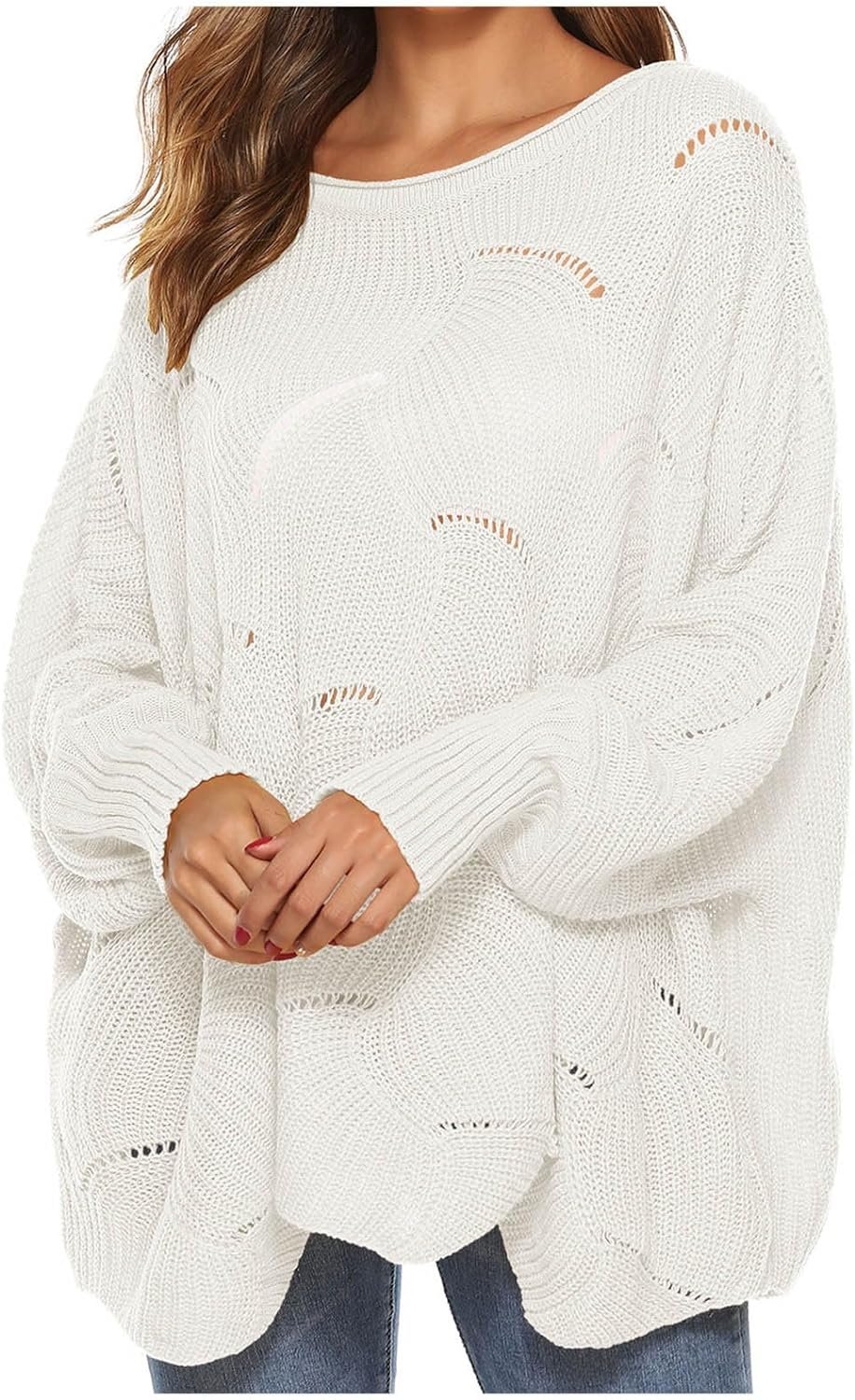 71CP1JY4JKL._AC_SL1500 Women Batwing Sleeve Oversized Sweater Crewneck Loose Knit Jumper Casual Comfy Pullover Sweaters Fashion Knitwear