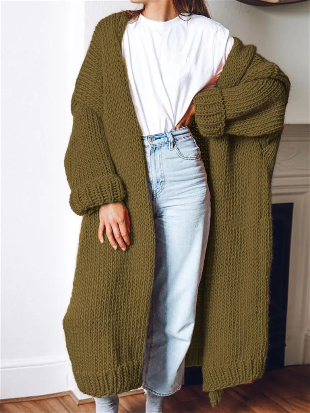 71EXRQ69y0L._AC_SL1440 Fashion Women Sweaters Autumn Winter Solid Knitted Cardigan Medium Long Sweater Coat Women Knitwears