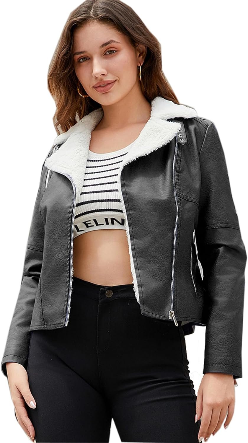 71HjhW16wZL._AC_SL1500 Women's Trendy Faux Leather Jacket Moto Short Jacket Fashion PU Jacket Coat