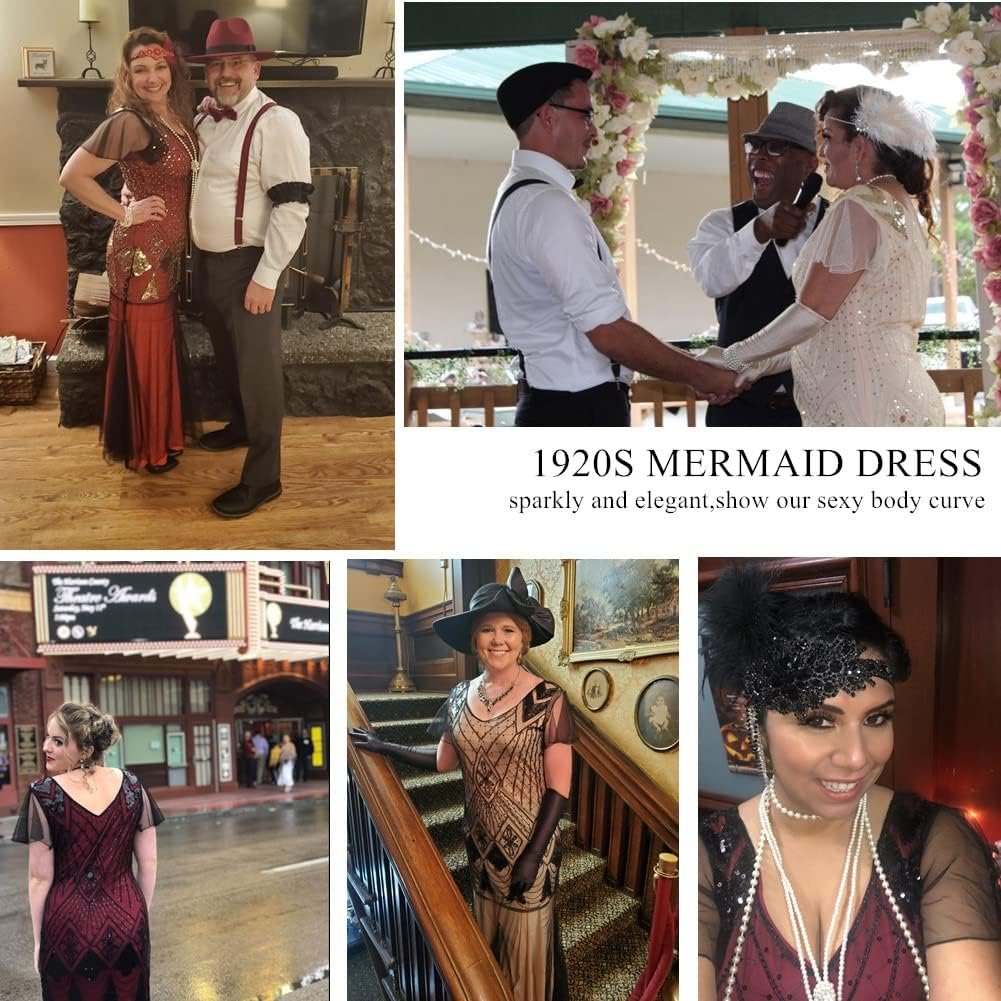 Women Evening Dress 1920s Flapper Cocktail Mermaid Plus Size Formal Gown with Long Gloves