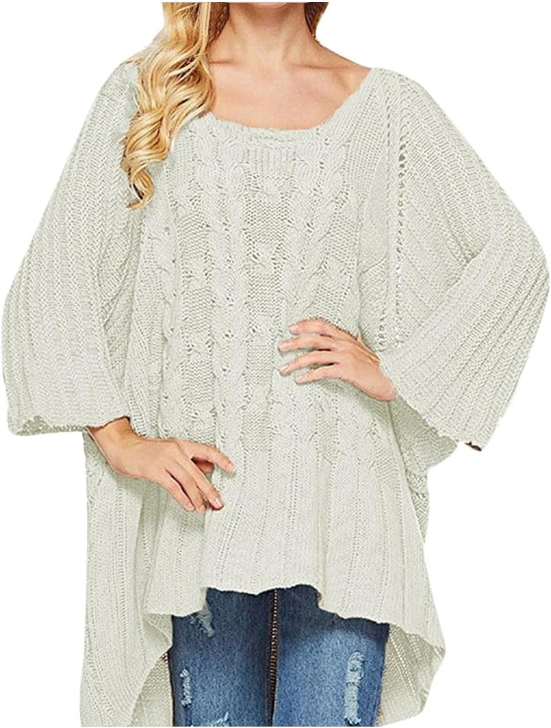 71M0ggSn9LL._AC_SL1500 Fall Sweater Women's Knitwear Crewneck Long Sleevel Shawl Cape Sweater 2023 Fashion Pullover Sweater