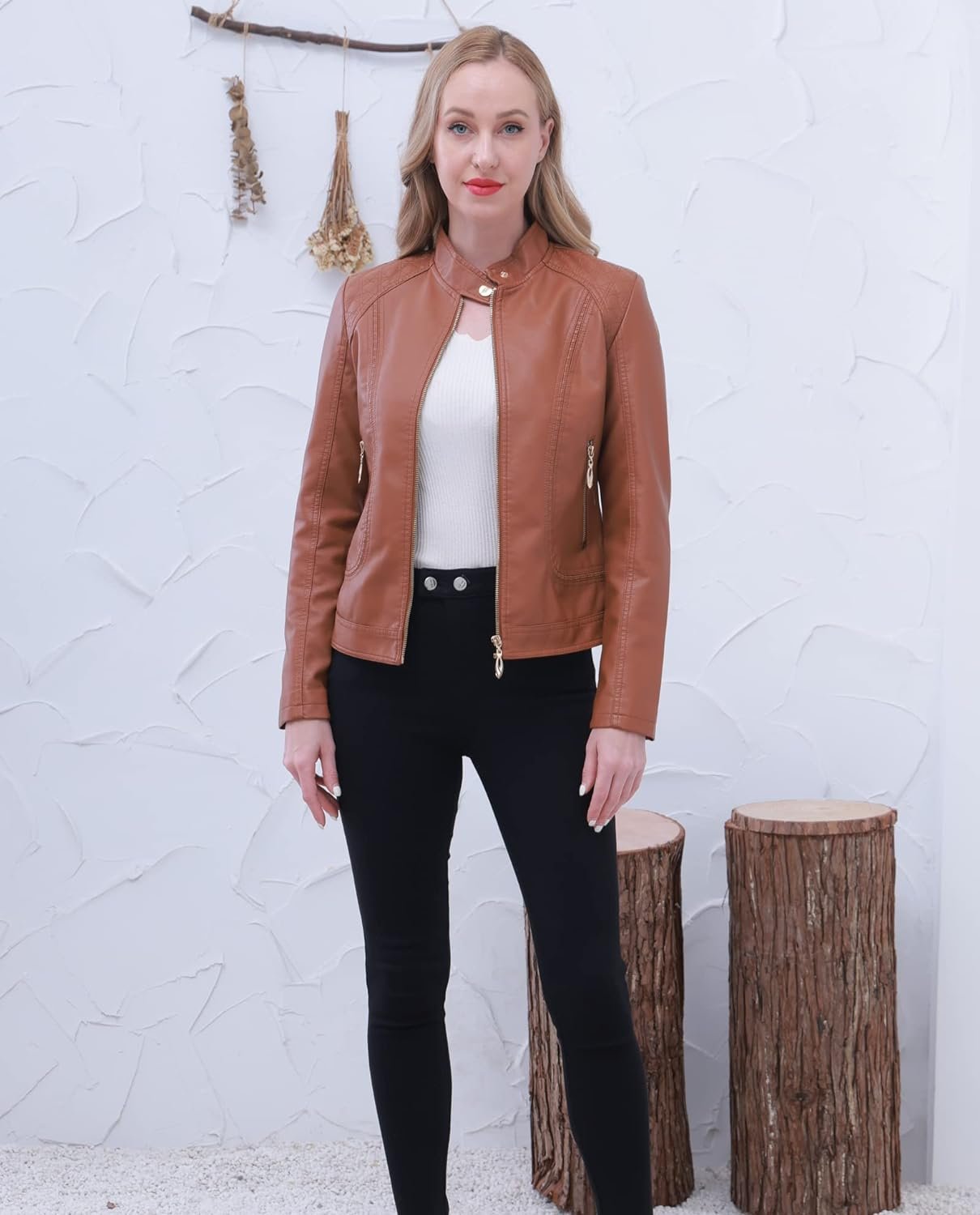 71Ol9uNL7rL._AC_SL1500 Women's Trendy Faux Leather Jacket Moto Short Jacket Fashion PU Jacket Coat
