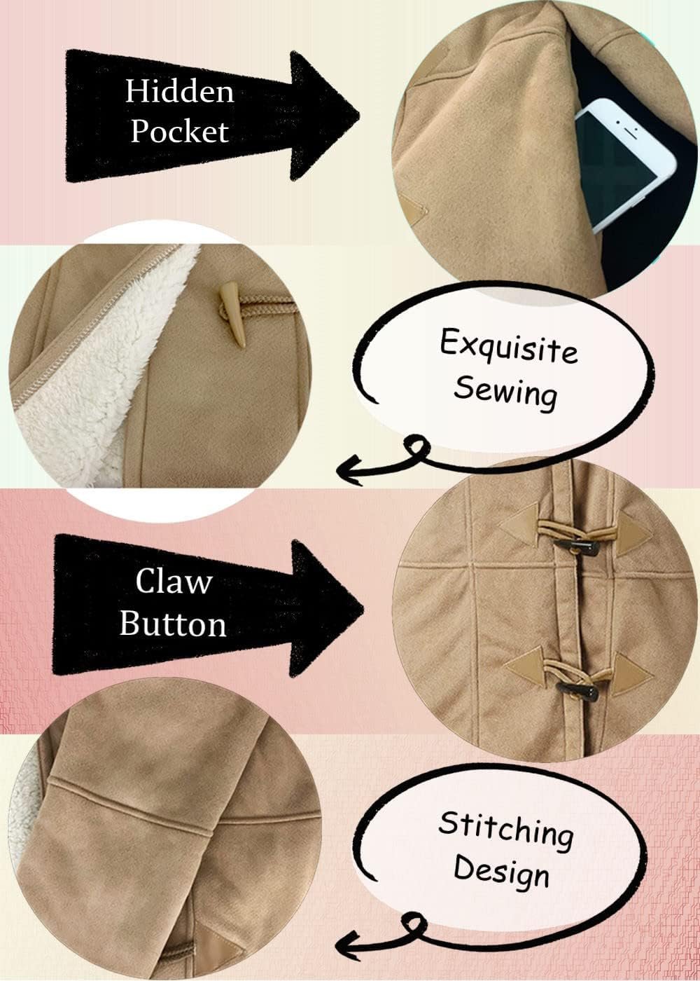 71U7ICIb8AL._AC_SL1400 Windproof Sherpa Lined Outerwear for Women Winter, Fashion Fleece Hooded Overcoat with Pockets, Warm and Thicken Parka Jacket