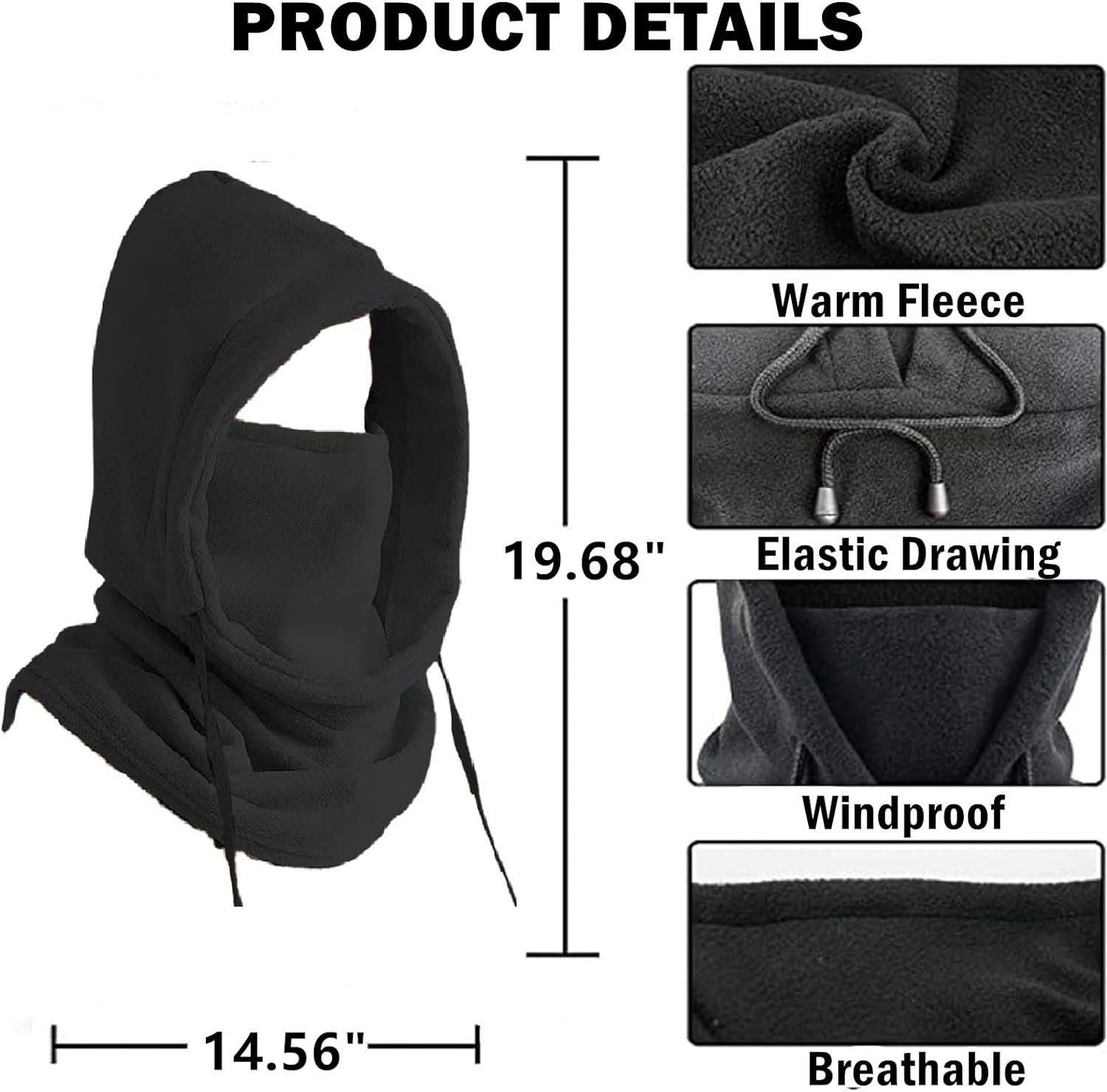 71dDUjmCEiL._AC_SL1500 Balaclava Windproof Winter Face Mask Warm Fleece Ski Mask for Men and Women Cold Weather Motorcycle Bike Cycling Neck Warmer