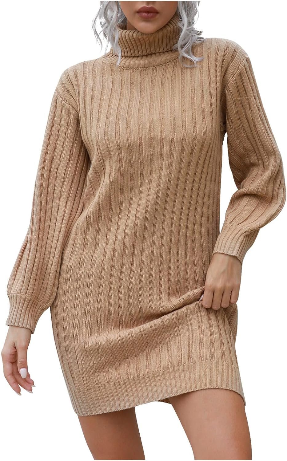 71pU8iGcUtL._AC_SL1500 Women Casual High Neck Dress Fall Winter Solid Color Fashion Turtleneck Long Sleeve Sweater Knitwear Elegant Dress