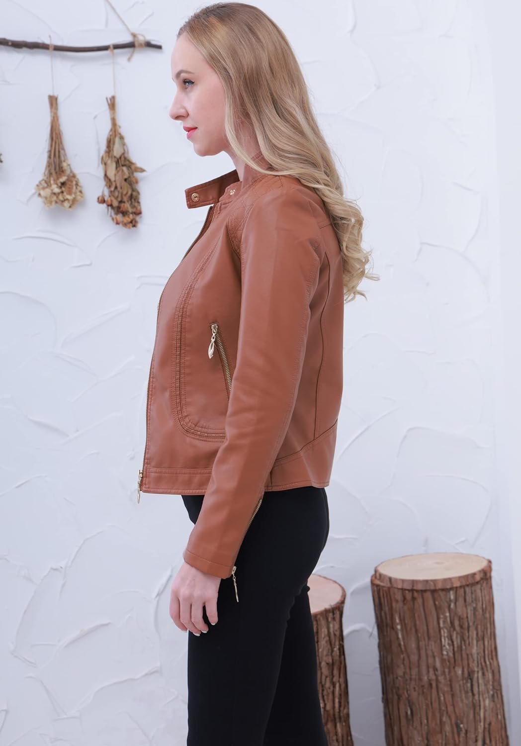 71w6DFmC-iL._AC_SL1500 Women's Trendy Faux Leather Jacket Moto Short Jacket Fashion PU Jacket Coat