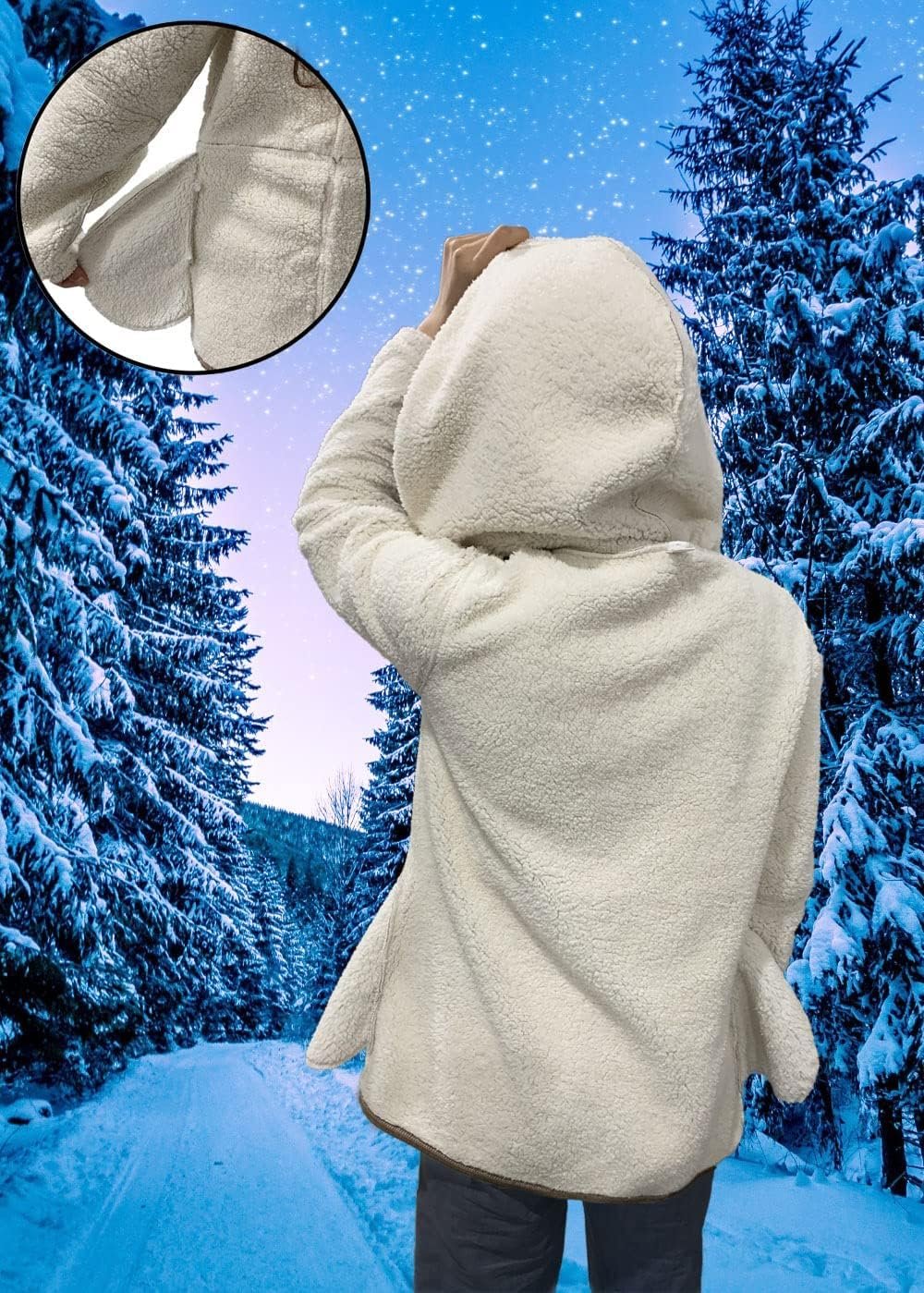 81luMUDYJUL._AC_SL1399 Windproof Sherpa Lined Outerwear for Women Winter, Fashion Fleece Hooded Overcoat with Pockets, Warm and Thicken Parka Jacket