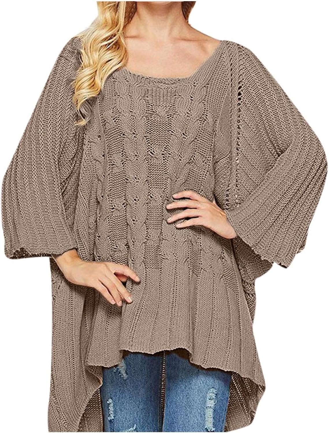 81yCBRVsDDL._AC_SL1500 Fall Sweater Women's Knitwear Crewneck Long Sleevel Shawl Cape Sweater 2023 Fashion Pullover Sweater