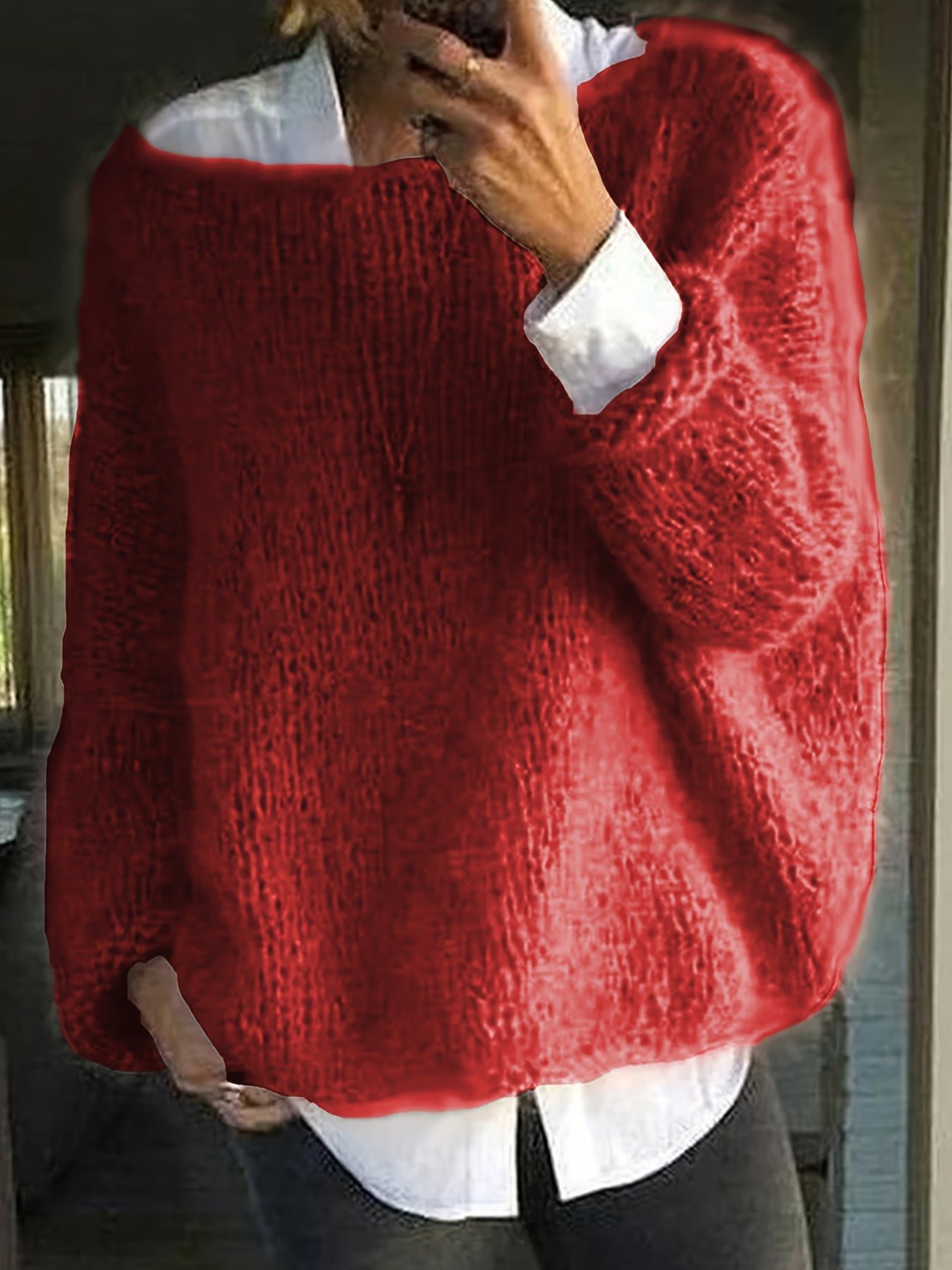 Solid Boat Neck Pullover Sweater, Casual Long Sleeve Loose Sweater, Women's Clothing