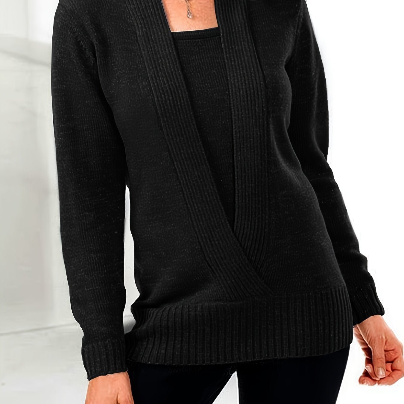 Solid Rib Knit Sweater, Casual Long Sleeve Versatile Sweater, Women's Clothing