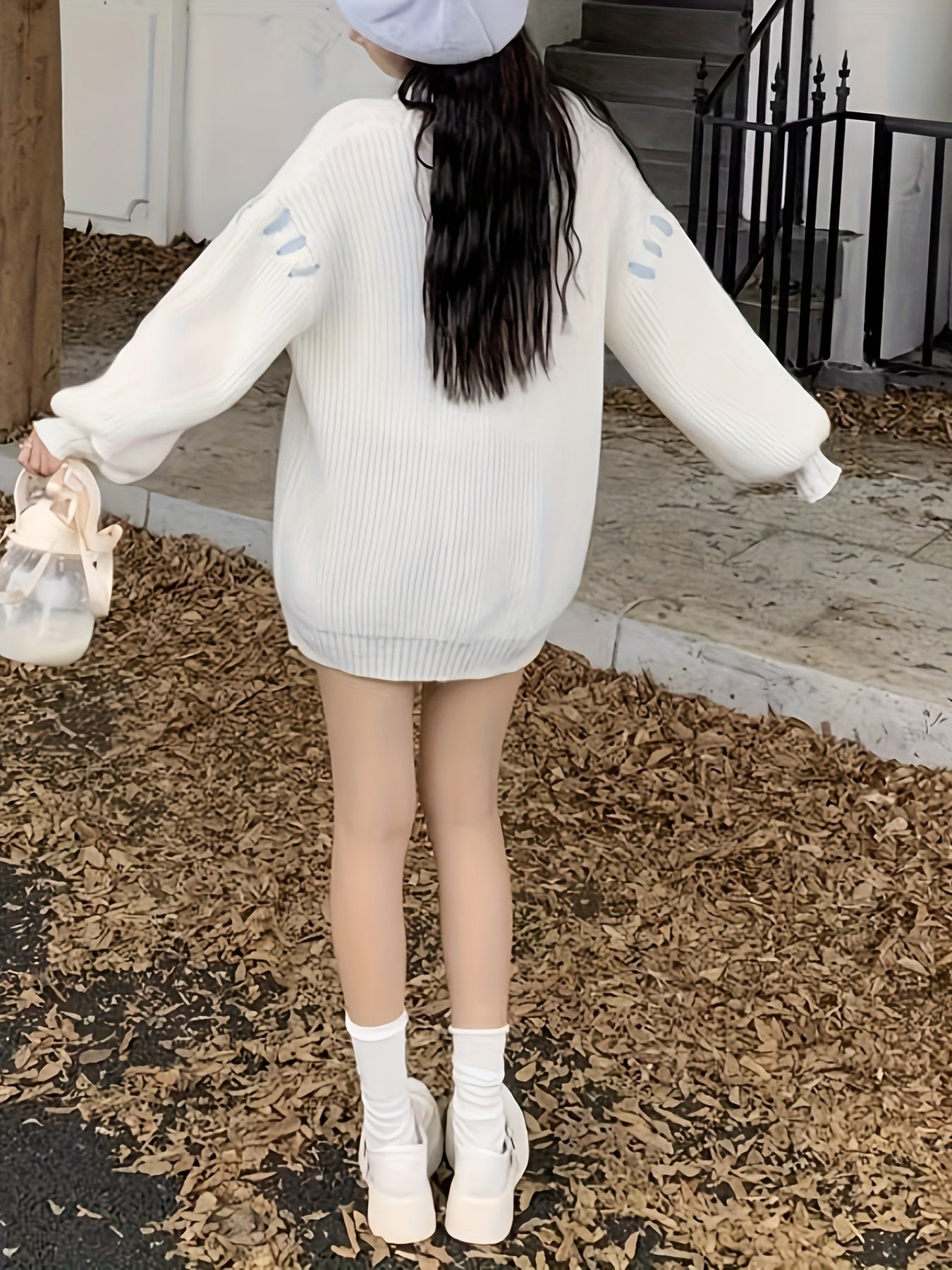 Lace Up Button Down Knit Cardigan, Casual Long Sleeve Loose Sweater, Women's Clothing