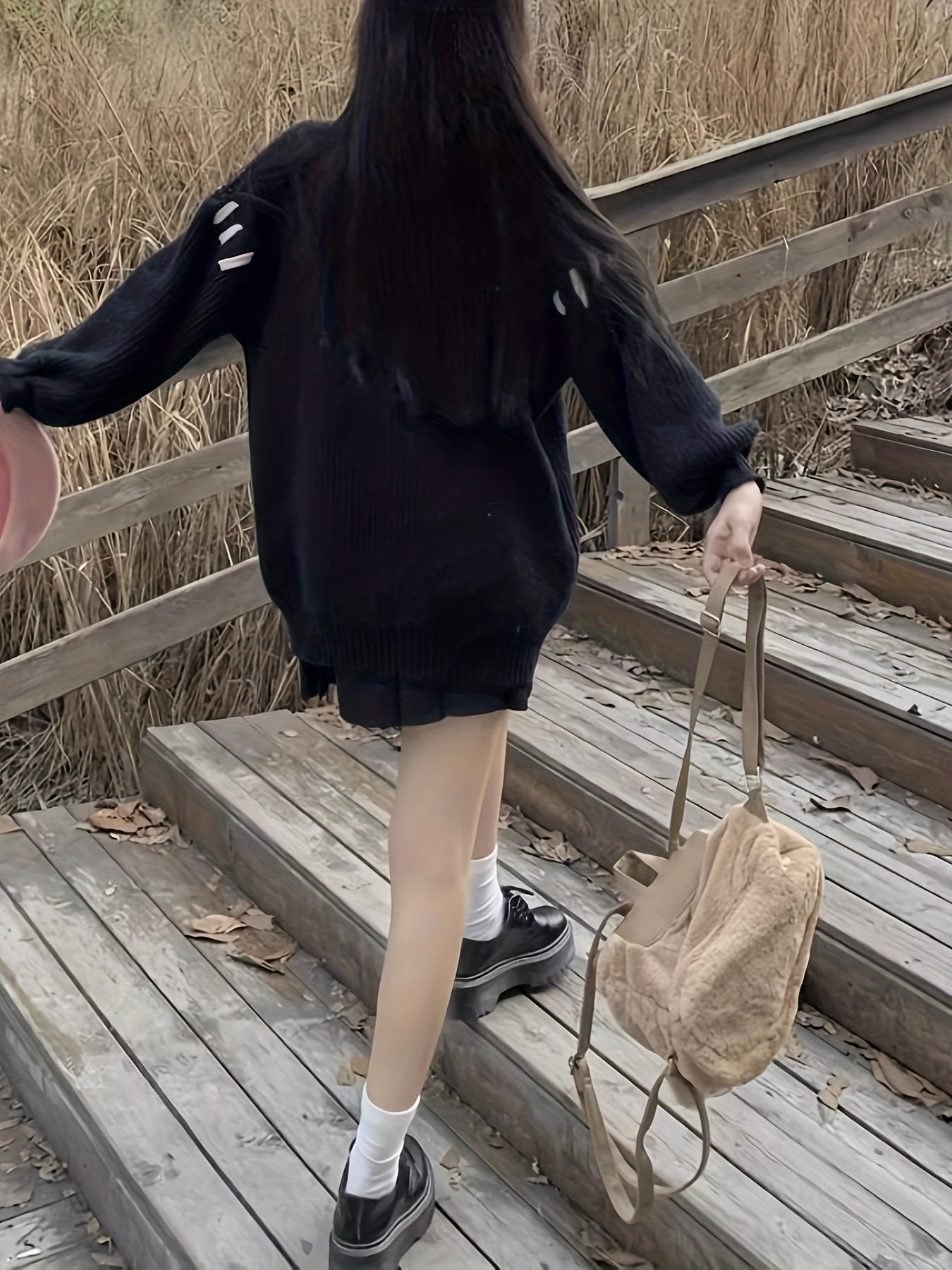 Lace Up Button Down Knit Cardigan, Casual Long Sleeve Loose Sweater, Women's Clothing