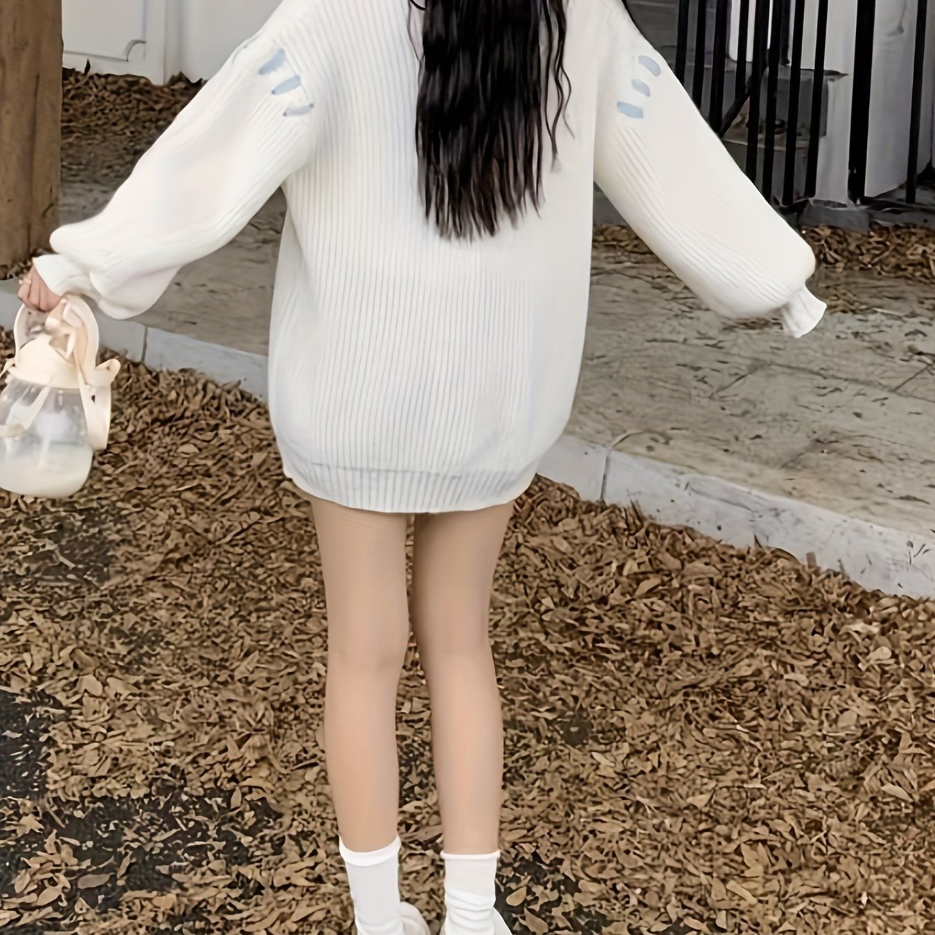 Lace Up Button Down Knit Cardigan, Casual Long Sleeve Loose Sweater, Women's Clothing